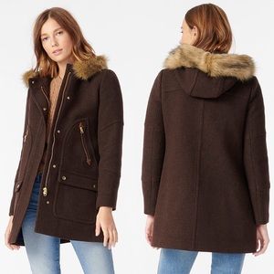 J. Crew Brown Fur-Trimmed Hooded Coat